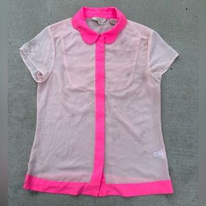 Ted Baker London Oella Pink Sheer Button-Up Collared Blouse Women’s Size Small
